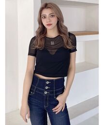 GYDA | square gydaシアー半袖TOPS(Tシャツ/カットソー)