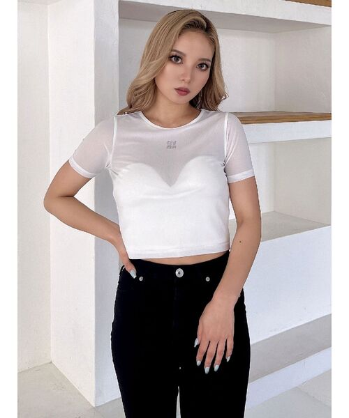 GYDA(ジェイダ)の「square gydaシアー半袖TOPS(Tシャツ/カットソー・レディース・オフホワイト/ブラック・FREE)」の22枚目の写真
