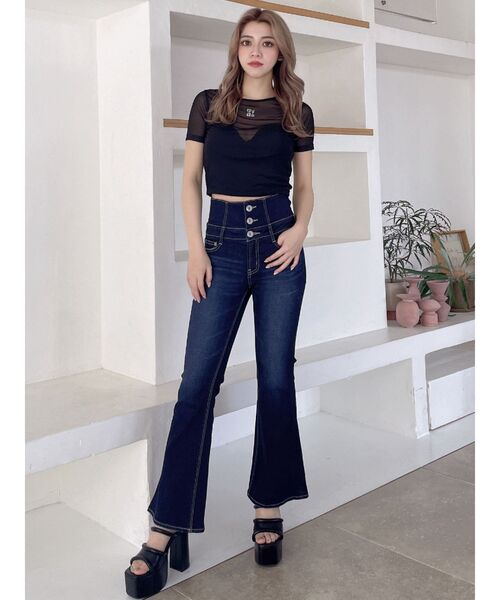 GYDA(ジェイダ)の「square gydaシアー半袖TOPS(Tシャツ/カットソー・レディース・オフホワイト/ブラック・FREE)」の19枚目の写真