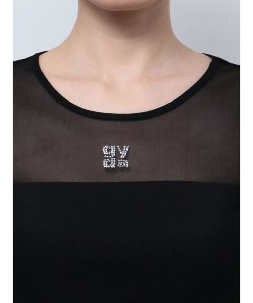 GYDA(ジェイダ)の「square gydaシアー半袖TOPS(Tシャツ/カットソー・レディース・オフホワイト/ブラック・FREE)」の3枚目の写真