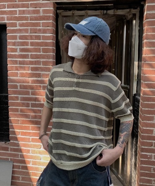 MGV（エムジーヴィー）の「Striped Polo Knit（ポロシャツ・メンズ・グレー/ブラック/ブラウン・MEDIUM/LARGE/X-LARGE）」の2枚目の写真