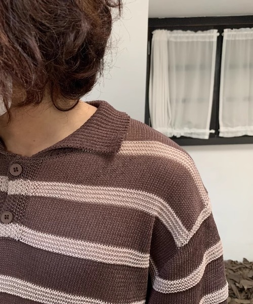 MGV（エムジーヴィー）の「Striped Polo Knit（ポロシャツ・メンズ・グレー/ブラック/ブラウン・MEDIUM/LARGE/X-LARGE）」の9枚目の写真