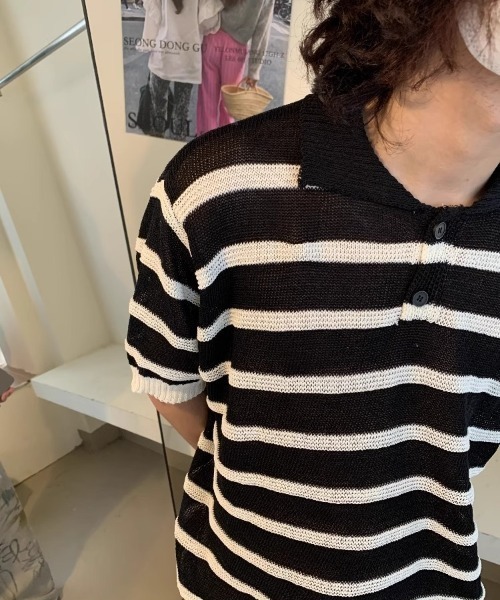 MGV（エムジーヴィー）の「Striped Polo Knit（ポロシャツ・メンズ・グレー/ブラック/ブラウン・MEDIUM/LARGE/X-LARGE）」の4枚目の写真