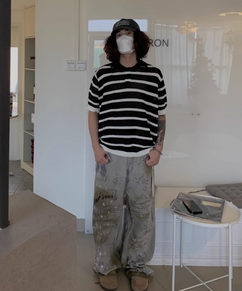 MGV（エムジーヴィー）の「Striped Polo Knit（ポロシャツ・メンズ・グレー/ブラック/ブラウン・MEDIUM/LARGE/X-LARGE）」の5枚目の写真
