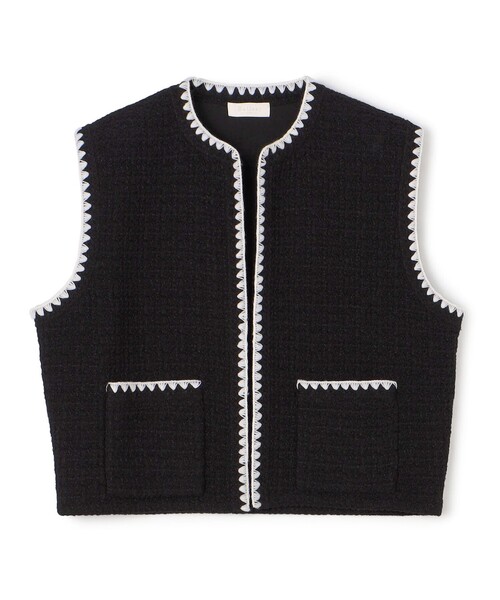 BALLSEY（ボールジィ）の「ソフトシャイニーブークレー ショートジレ（ベスト・レディース・ブラック/ライトブルー・S）」の2枚目の写真