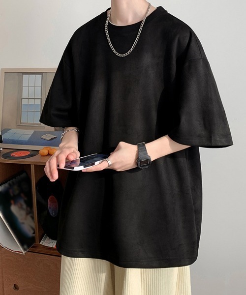 AsaAura(アサオーラ)の「メンズtシャツ 半袖 スエード調Tシャツ(Tシャツ/カットソー・メンズ・グレイッシュベージュ/ブルー/ブラウン/ベージュ/ブラック/ネイビー・FREE)」の7枚目の写真