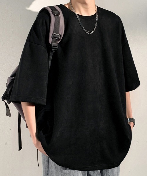 AsaAura(アサオーラ)の「メンズtシャツ 半袖 スエード調Tシャツ(Tシャツ/カットソー・メンズ・グレイッシュベージュ/ブルー/ブラウン/ベージュ/ブラック/ネイビー・FREE)」の9枚目の写真