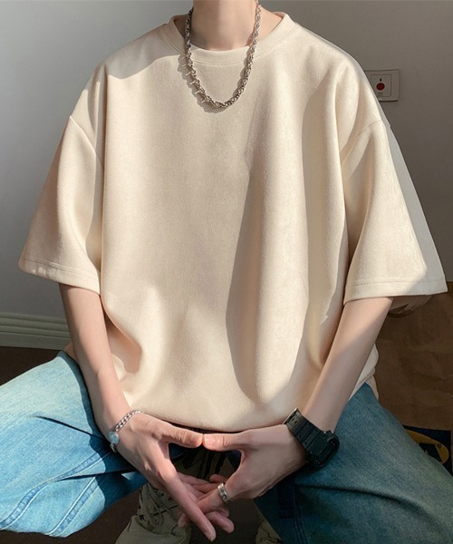 AsaAura(アサオーラ)の「メンズtシャツ 半袖 スエード調Tシャツ(Tシャツ/カットソー・メンズ・グレイッシュベージュ/ブルー/ブラウン/ベージュ/ブラック/ネイビー・FREE)」の10枚目の写真