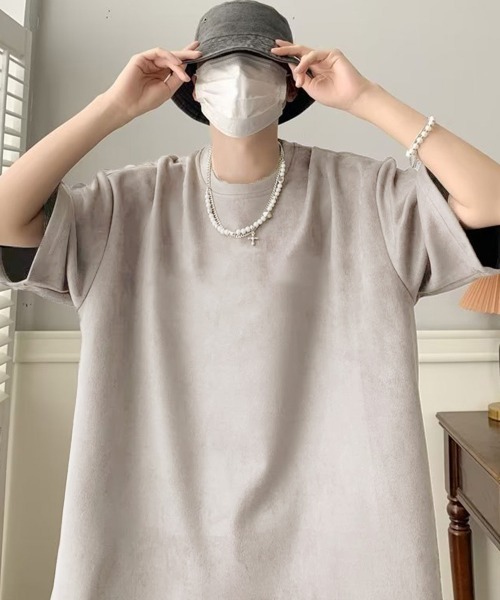 AsaAura(アサオーラ)の「メンズtシャツ 半袖 スエード調Tシャツ(Tシャツ/カットソー・メンズ・グレイッシュベージュ/ブルー/ブラウン/ベージュ/ブラック/ネイビー・FREE)」の11枚目の写真