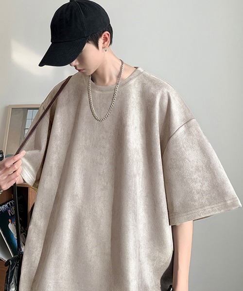 AsaAura(アサオーラ)の「メンズtシャツ 半袖 スエード調Tシャツ(Tシャツ/カットソー・メンズ・グレイッシュベージュ/ブルー/ブラウン/ベージュ/ブラック/ネイビー・FREE)」の12枚目の写真