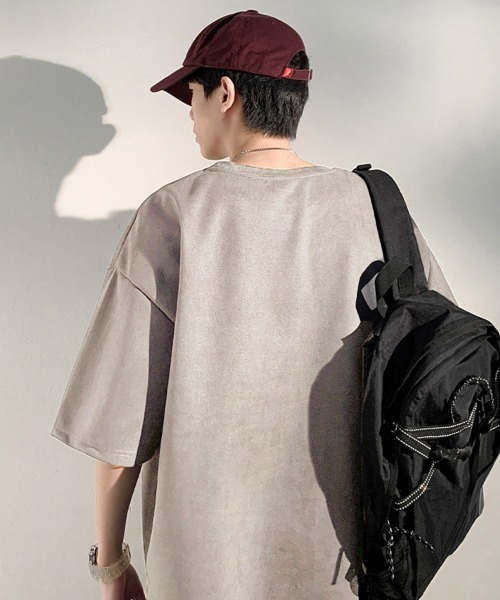 AsaAura(アサオーラ)の「メンズtシャツ 半袖 スエード調Tシャツ(Tシャツ/カットソー・メンズ・グレイッシュベージュ/ブルー/ブラウン/ベージュ/ブラック/ネイビー・FREE)」の13枚目の写真