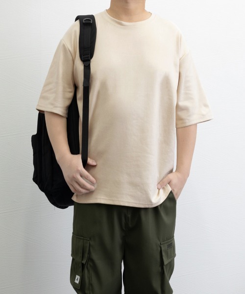 AsaAura(アサオーラ)の「メンズtシャツ 半袖 スエード調Tシャツ(Tシャツ/カットソー・メンズ・グレイッシュベージュ/ブルー/ブラウン/ベージュ/ブラック/ネイビー・FREE)」の16枚目の写真