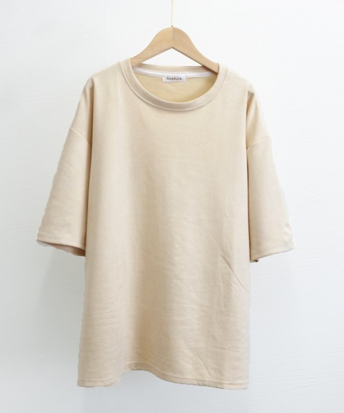 AsaAura(アサオーラ)の「メンズtシャツ 半袖 スエード調Tシャツ(Tシャツ/カットソー・メンズ・グレイッシュベージュ/ブルー/ブラウン/ベージュ/ブラック/ネイビー・FREE)」の19枚目の写真