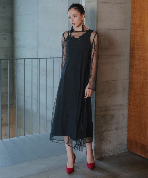 Callarus〕ラメチュール使い2WAY刺繍デザインロング丈