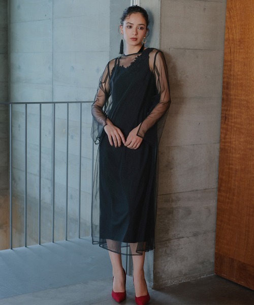 美品★Callarus カラルス 結婚式 ドレス ロングワンピース 2L 結婚式・パーティー・オケージョンドレス】ショルダーデザイン裾