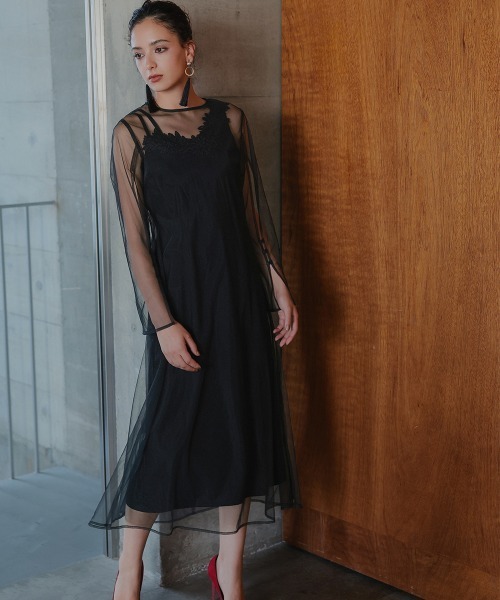 Callarus(カラルス)の「〔Callarus〕ラメチュール使い2WAY刺繍デザインロング丈ワンピースドレス(ドレス・レディース・ベージュ/ブラック・S/M/L/LL/3L)」の8枚目の写真