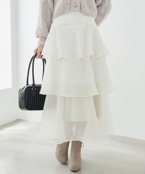 MAJESTIC LEGON(マジェスティックレゴン)の「バックレースアップティアードスカート(スカート・レディース・オフホワイト/ブラック系その他/ブラック/ブルー/アイボリー/ホワイト系その他2・MEDIUM)」の12枚目の写真