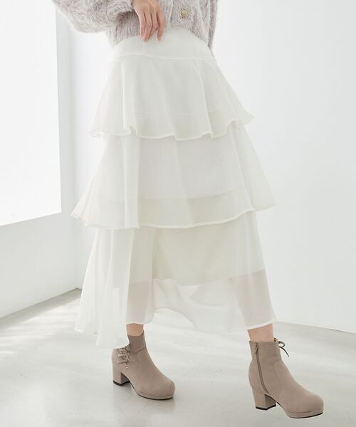 MAJESTIC LEGON(マジェスティックレゴン)の「バックレースアップティアードスカート(スカート・レディース・オフホワイト/ブラック系その他/ブラック/ブルー/アイボリー/ホワイト系その他2・MEDIUM)」の14枚目の写真