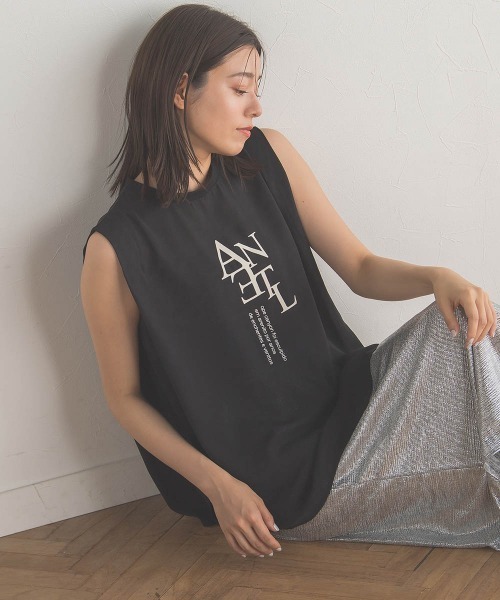 Droite lautreamont(ドロワットロートレアモン)の「クレープジョーゼットロゴTシャツ≪洗濯機で洗える≫(Tシャツ/カットソー・レディース・チャコールグレー/オフホワイト/ブラック・M)」の9枚目の写真