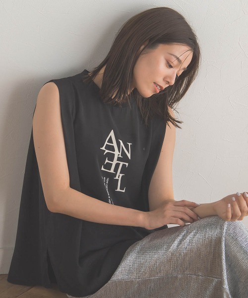 Droite lautreamont(ドロワットロートレアモン)の「クレープジョーゼットロゴTシャツ≪洗濯機で洗える≫(Tシャツ/カットソー・レディース・チャコールグレー/オフホワイト/ブラック・M)」の7枚目の写真