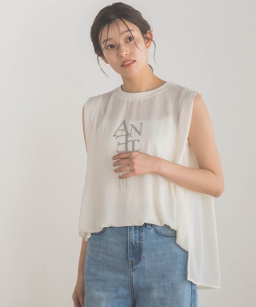 Droite lautreamont(ドロワットロートレアモン)の「クレープジョーゼットロゴTシャツ≪洗濯機で洗える≫(Tシャツ/カットソー・レディース・チャコールグレー/オフホワイト/ブラック・M)」の12枚目の写真