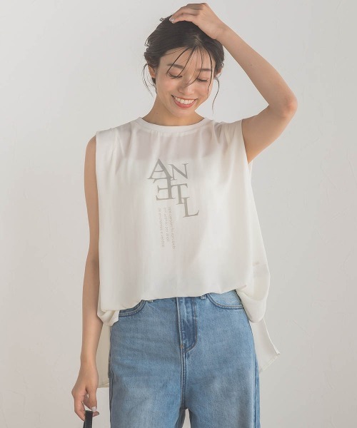 Droite lautreamont(ドロワットロートレアモン)の「クレープジョーゼットロゴTシャツ≪洗濯機で洗える≫(Tシャツ/カットソー・レディース・チャコールグレー/オフホワイト/ブラック・M)」の11枚目の写真