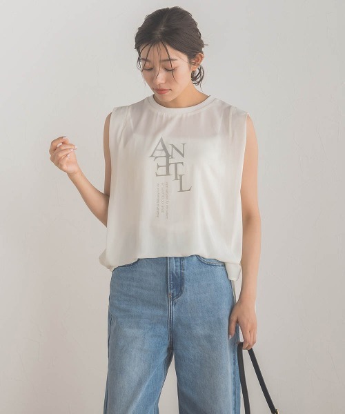 Droite lautreamont(ドロワットロートレアモン)の「クレープジョーゼットロゴTシャツ≪洗濯機で洗える≫(Tシャツ/カットソー・レディース・チャコールグレー/オフホワイト/ブラック・M)」の10枚目の写真
