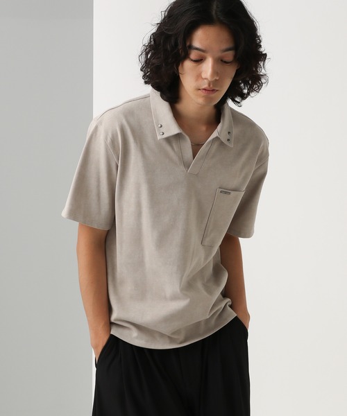 HARE（ハレ）の「パーツデザインカットポロ(HARE)（Tシャツ/カットソー・メンズ・ブラック/カーキ/グレー・FREE）」の3枚目の写真