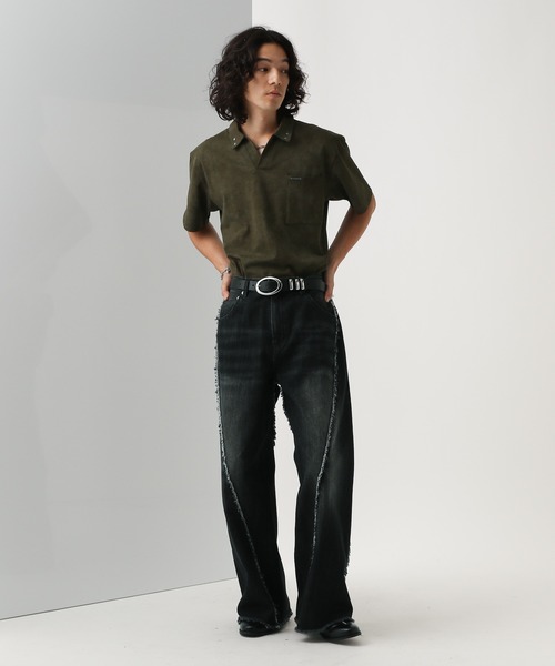 HARE（ハレ）の「パーツデザインカットポロ(HARE)（Tシャツ/カットソー・メンズ・ブラック/カーキ/グレー・FREE）」の11枚目の写真