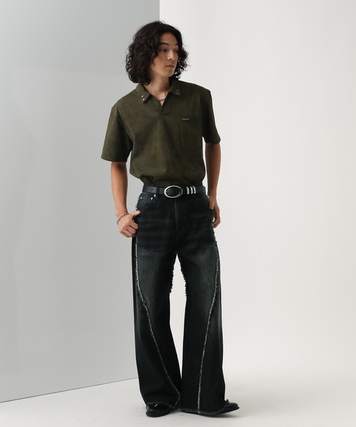 HARE（ハレ）の「パーツデザインカットポロ(HARE)（Tシャツ/カットソー・メンズ・ブラック/カーキ/グレー・FREE）」の10枚目の写真