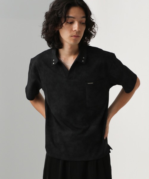 HARE（ハレ）の「パーツデザインカットポロ(HARE)（Tシャツ/カットソー・メンズ・ブラック/カーキ/グレー・FREE）」の4枚目の写真