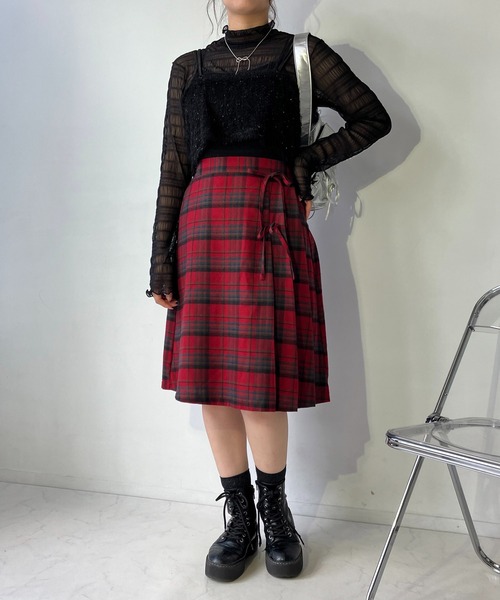 AS KNOW AS plus(アズノゥアズプラス)の「◇サイドプリーツリボンミディスカート(スカート・レディース・グレー/ブラック/レッド系・FREE)」の9枚目の写真