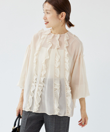 シアーガーゼラッフルブラウス