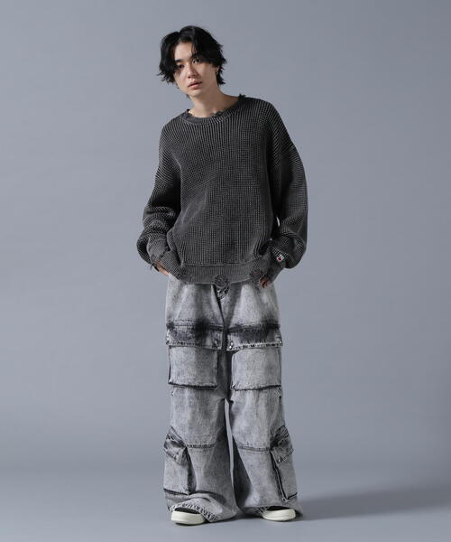 L.H.P(エルエイチピー)の「DankeSchon/ダンケシェーン/CHEMICAL BLEACH DENIM CARGO PANTS(カーゴパンツ・メンズ・ブルー/ブラック・S/M)」の6枚目の写真