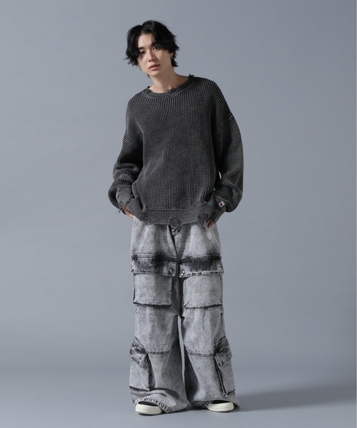 L.H.P(エルエイチピー)の「DankeSchon/ダンケシェーン/CHEMICAL BLEACH DENIM CARGO PANTS(カーゴパンツ・メンズ・ブルー/ブラック・S/M)」の3枚目の写真