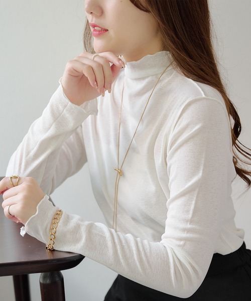 Remind me and forever(リマインドミーアンドフォーエバー)の「シアーネットハイネックプルオーバー(Tシャツ/カットソー・レディース・ブラック/チャコールグレー/アイボリー/ボルドー・FREE)」の1枚目の写真