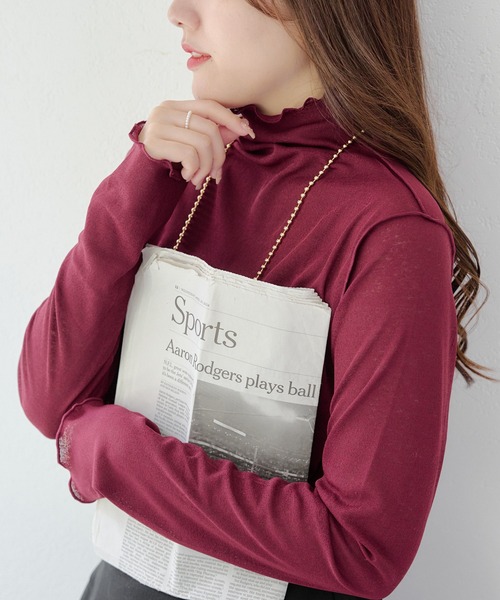 Remind me and forever(リマインドミーアンドフォーエバー)の「シアーネットハイネックプルオーバー(Tシャツ/カットソー・レディース・ブラック/チャコールグレー/アイボリー/ボルドー・FREE)」の7枚目の写真
