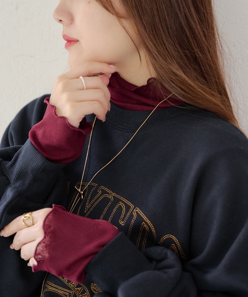Remind me and forever(リマインドミーアンドフォーエバー)の「シアーネットハイネックプルオーバー(Tシャツ/カットソー・レディース・ブラック/チャコールグレー/アイボリー/ボルドー・FREE)」の6枚目の写真
