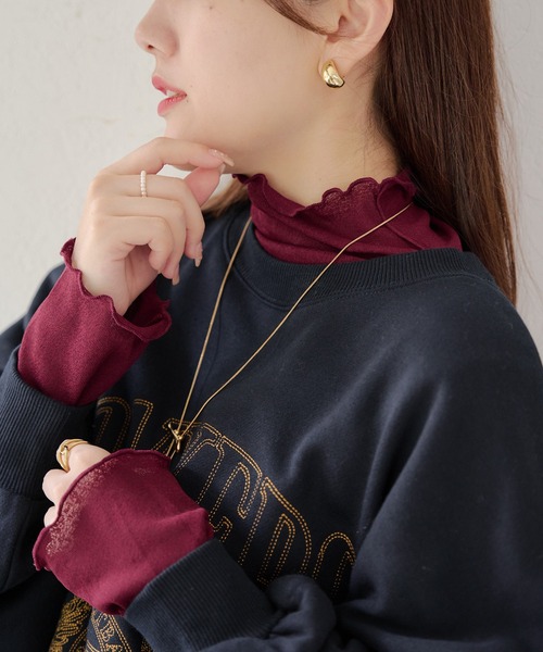 Remind me and forever(リマインドミーアンドフォーエバー)の「シアーネットハイネックプルオーバー(Tシャツ/カットソー・レディース・ブラック/チャコールグレー/アイボリー/ボルドー・FREE)」の8枚目の写真