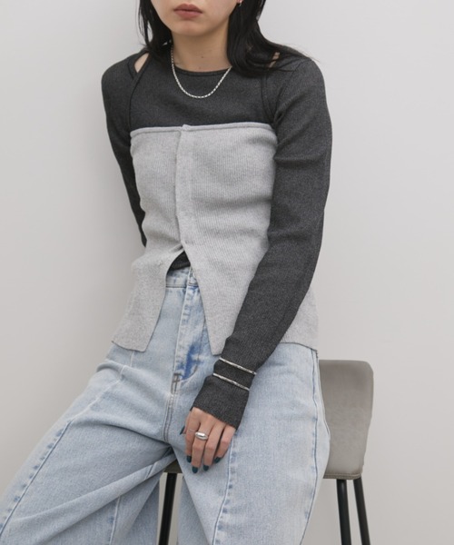 Aunt Marie's（アントマリーズ）の「ホックリブニットビスチェ/前後2WAY（チューブトップ・レディース・ネイビー/モカ/ブラック/グレー/アイボリー・FREE）」の4枚目の写真