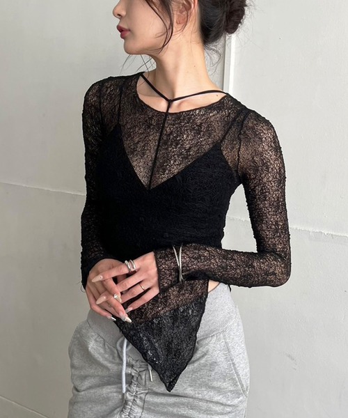 Jewelobe(ジュエローブ)の「イレヘムシアーレーストップス(Tシャツ/カットソー・レディース・ブラック/オフホワイト/ブラウン・FREE)」の18枚目の写真
