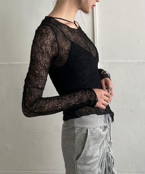 Jewelobe(ジュエローブ)の「イレヘムシアーレーストップス(Tシャツ/カットソー・レディース・ブラック/オフホワイト/ブラウン・FREE)」の20枚目の写真