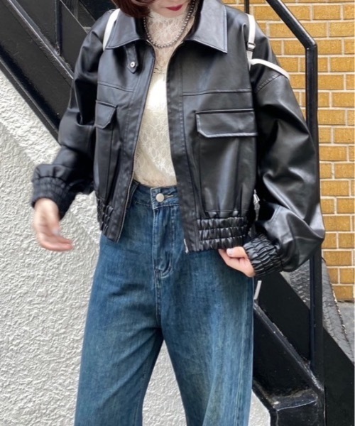 nemne store フェイクレザー　ジップアップジャケット Sサイズ nemne store フェイクレザー ジップアップジャケット Sサイズ
