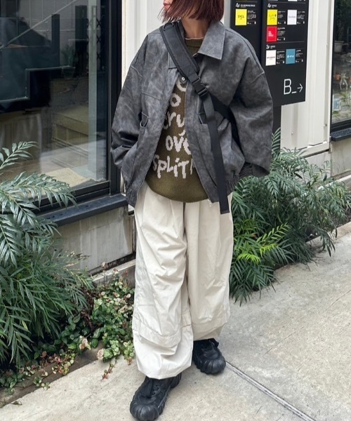 nemne store フェイクレザー　ジップアップジャケット Sサイズ FREAK'S STORE/リラックスフィット フェイクレザー ジップアップ