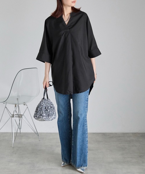 Fizz（フィズ）の「【Fizz/フィズ】　スキッパーブラウス（シャツ/ブラウス・レディース・ホワイト/ブラック・FREE）」の3枚目の写真