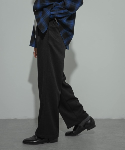 セール】『セットアップ対応』ウールライクダブルタックワイドパンツ