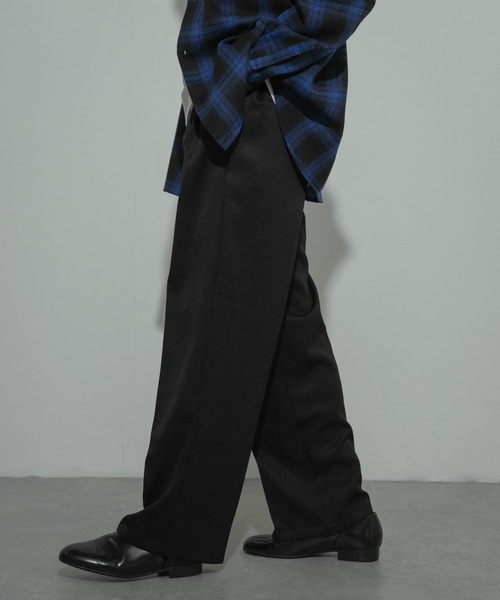 セール】『セットアップ対応』ウールライクダブルタックワイドパンツ