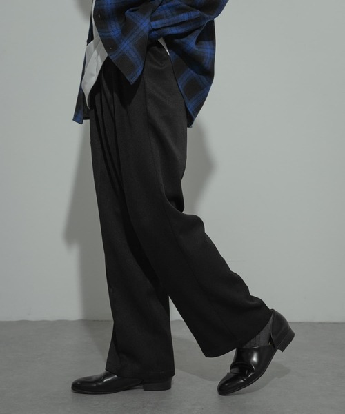 セール】『セットアップ対応』ウールライクダブルタックワイドパンツ