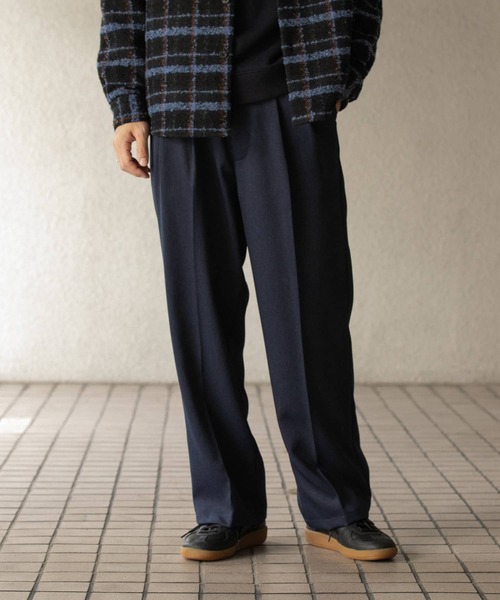 セール】『セットアップ対応』ウールライクダブルタックワイドパンツ