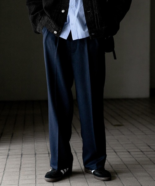 セール】『セットアップ対応』ウールライクダブルタックワイドパンツ